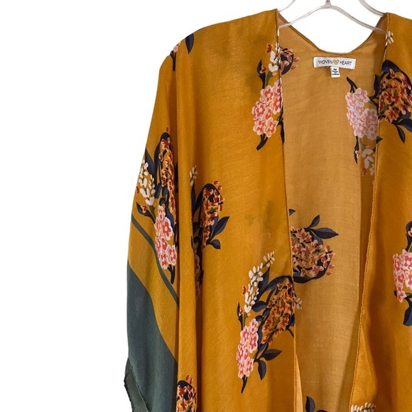 Woven Heart Boho Kimono Duster Floral Tassel Cover-Up, Coastal Layers, Size M - Picture 3 of 10